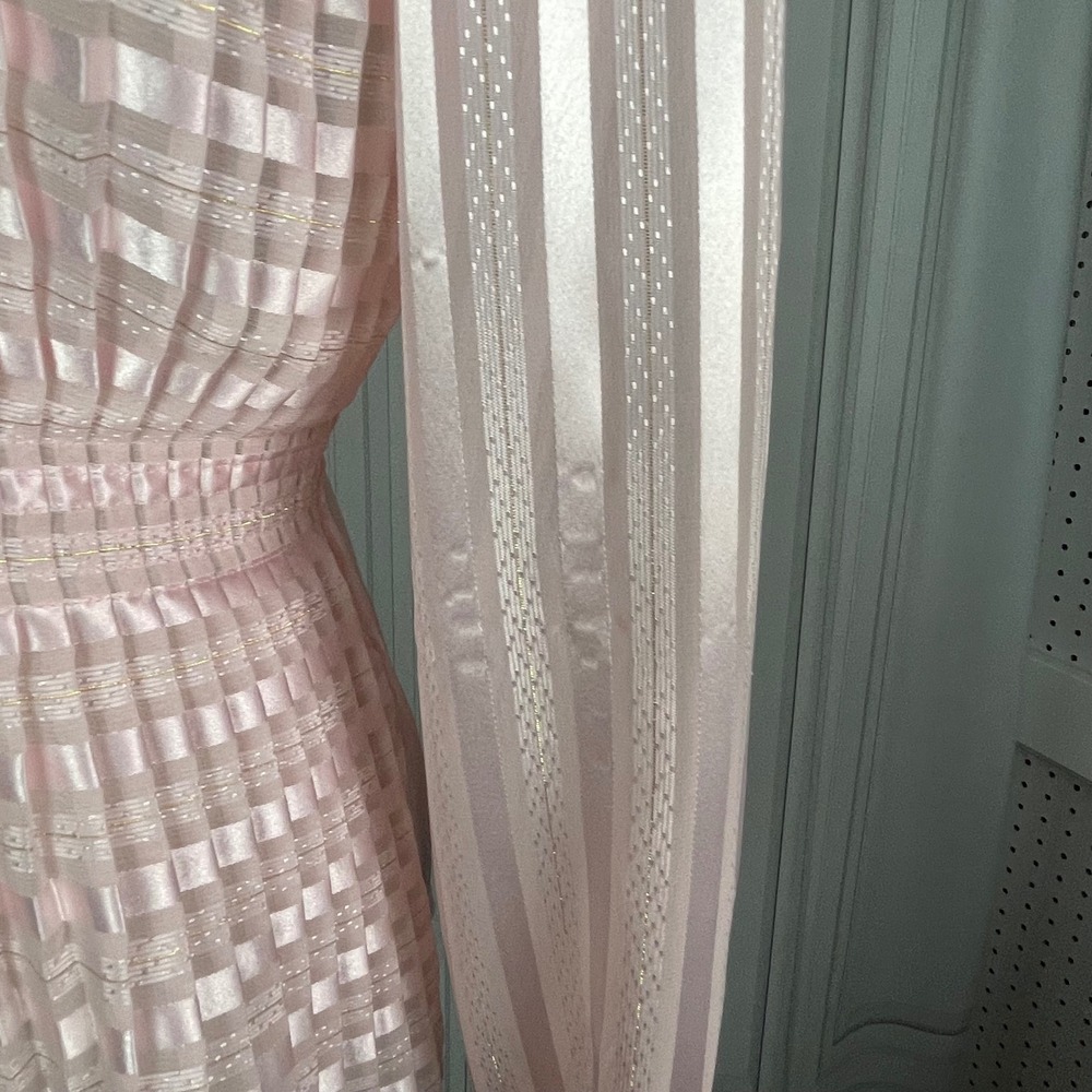 Vintage Nicola - Pink Striped Mock Neck Peplum Top Back Button Blouse - Size 4 - Picture 15 of 16
